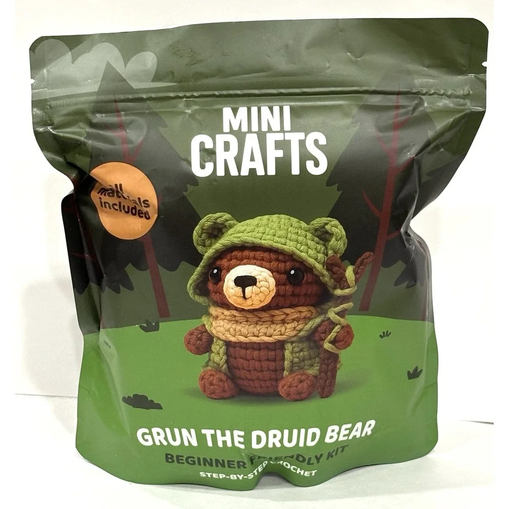 Mini Crafts Grun the Druid Bear Beginner Crochet Kit New Sealed Complete